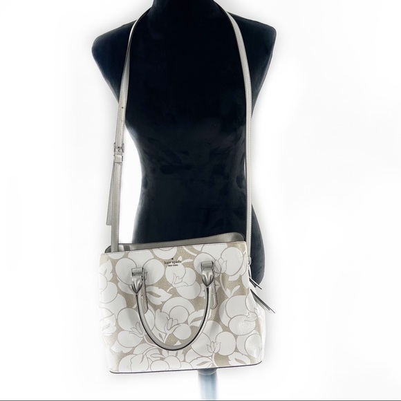 Kate Spade Evangelie Larchmont Ave Breezy Floral Leather Satchel Crossbody Bag - Picture 2 of 16